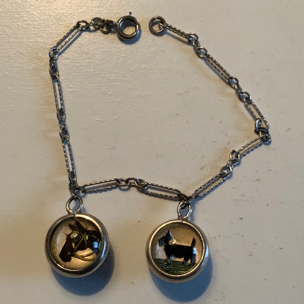 Vintage Equestrian Horse And Dog Double Sided Intaglio Silver Bracelet